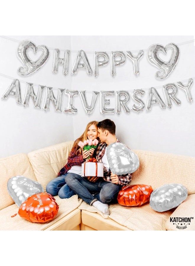 KATCHON Silver Happy Anniversary Balloons Letters - Big, 18 Inch | Silver Happy Anniversary Balloon Banner | Heart Balloons - Image 5